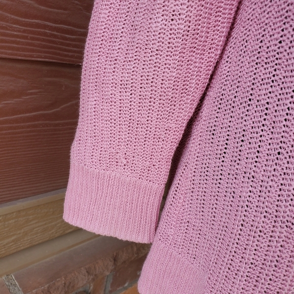 Talbots Linen Pink Open-Front Women's Sweater Faux Pockets - Picture 5 of 13